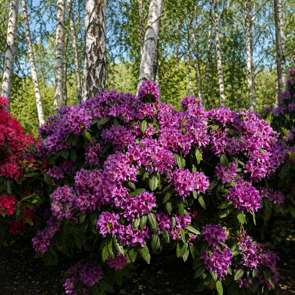 Rhododendron hybride in tuin